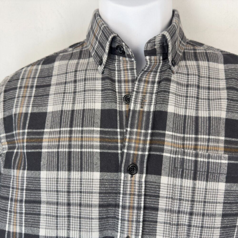 Eddie Bauer Men Sz S Flannel Shirt Black/Gray Plaid Long Sleeve Cotton Button Up