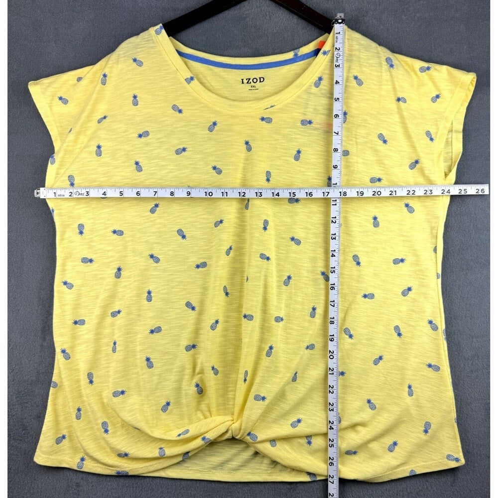Izod Top Sz XXL Yellow Short Sleeve Blouse With Pineapple Print
