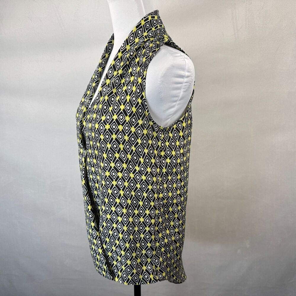 Violet & Claire Women Top Sz S Black Diamond Print Faux Wrap Drape Sleeveless