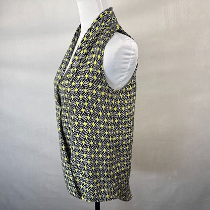 Violet & Claire Women Top Sz S Black Diamond Print Faux Wrap Drape Sleeveless