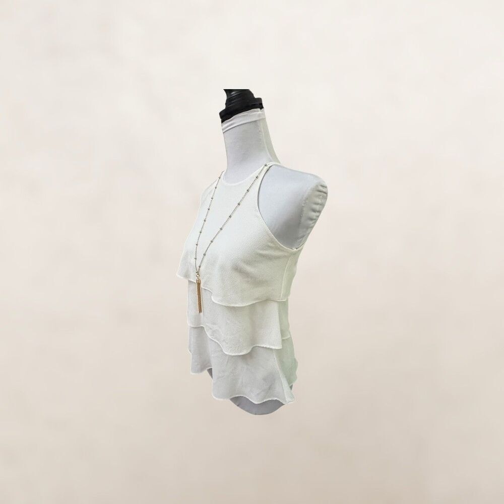 BCX Women Top Sz XXS NWT Halter Ivory Tiered Tank Golden necklace included