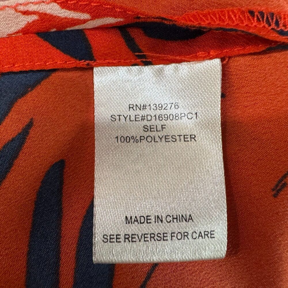 Daniel Rainn Top Sz 8 Pullover Keyhole Orange Floral Print Ruched Neckline