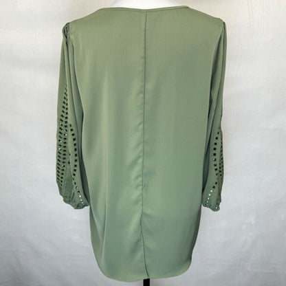 Market & Spruce Tunic Sz L Green Round Neckline Long Cut Out Sleeve Split Back