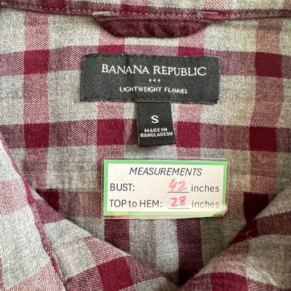 Banana Republic Shirt Men Sz S Red Gray Plaid Lightweight Flannel Casual