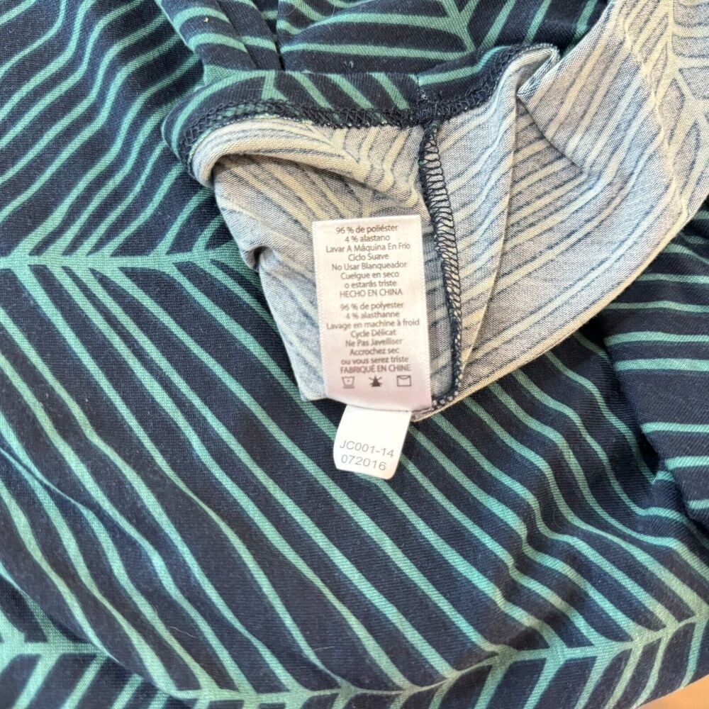 LuLaRoe Top Sz XS Gray Blue Green Geometric Print Raglan 3/4 Sleeve Crew Neck