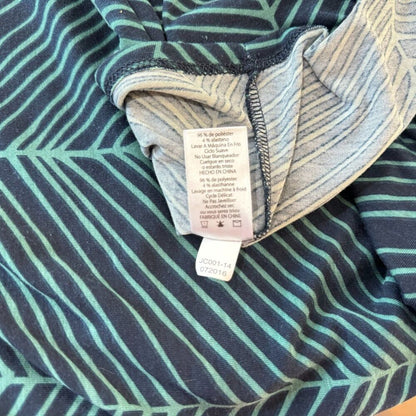LuLaRoe Top Sz XS Gray Blue Green Geometric Print Raglan 3/4 Sleeve Crew Neck