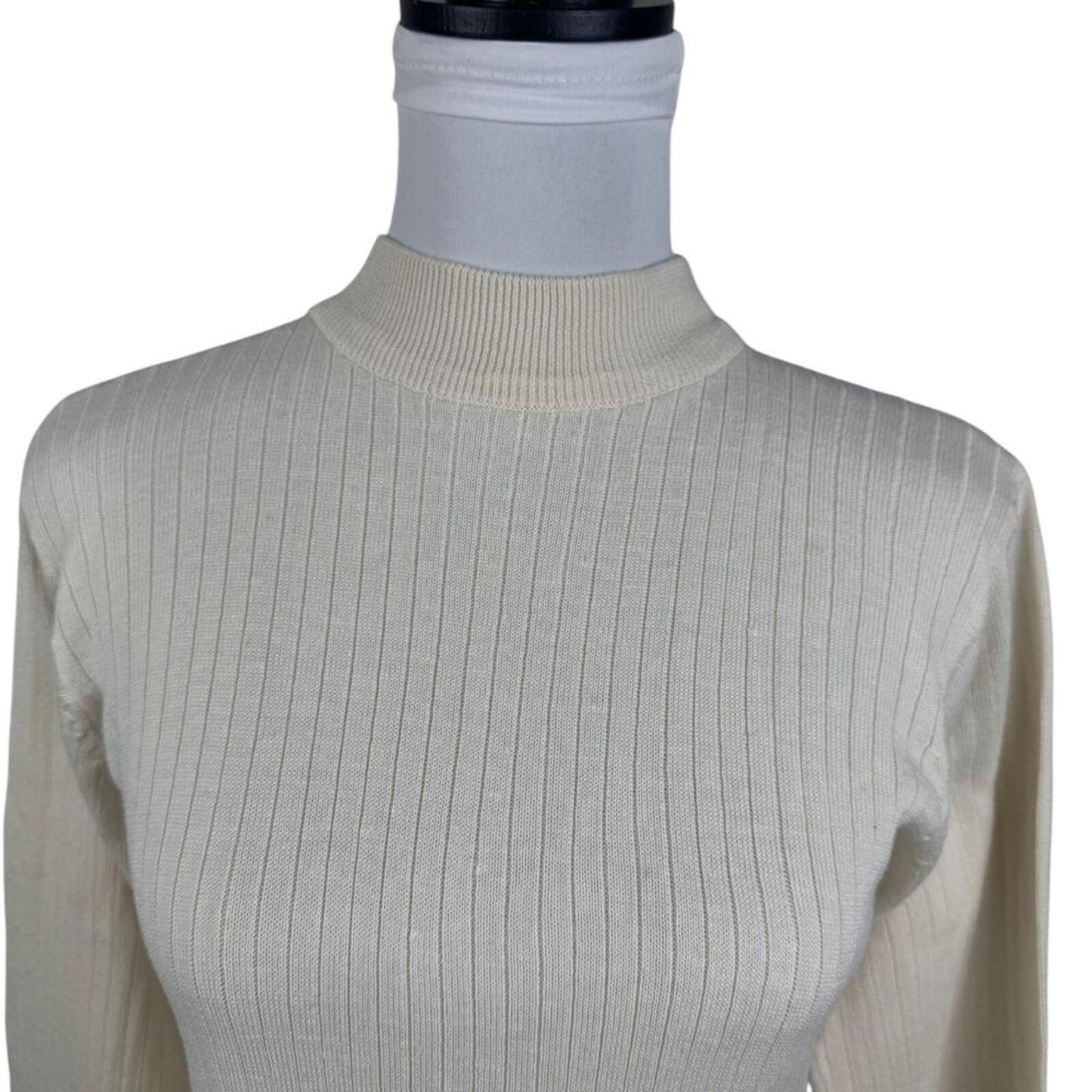 Bill Blass Blassport Women's Sweater Sz S Ivory High Neck 100% Silk Rib Knit
