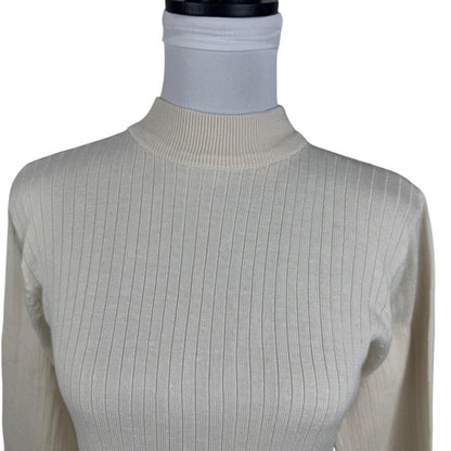 Bill Blass Blassport Women's Sweater Sz S Ivory High Neck 100% Silk Rib Knit