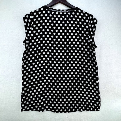 Daniel Rainn DR2 Top Womens Sz Small Black White Polka Dot Cap Sleeve Popover