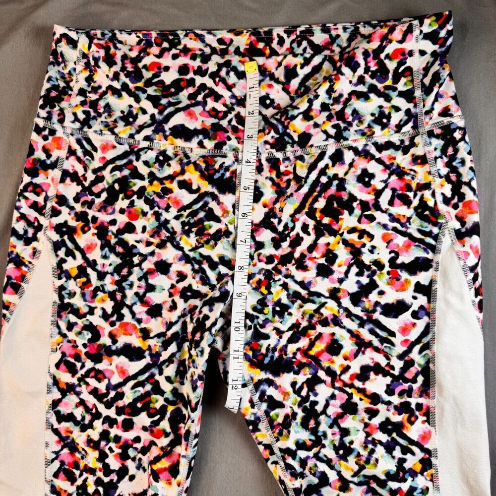 Athleta Capri Yoga Pants Sz L High Rise White and Multicolor Print