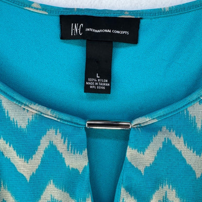 INC Tank Top Women Size Large zigzag print metal embellishment layered turquoise