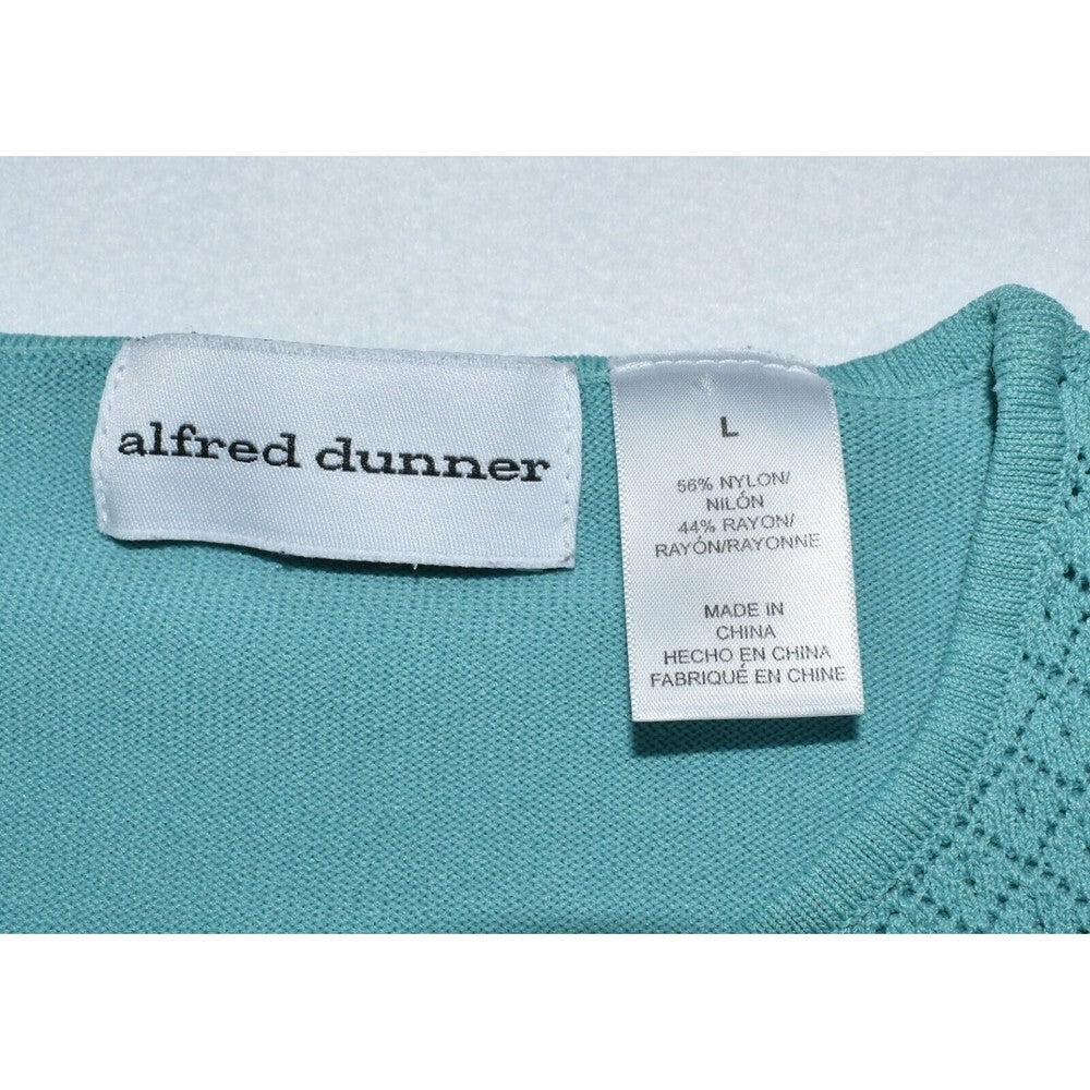 Alfred Dunner Top Sz L Solid Light Green Knit Crew Neck Short Sleeve