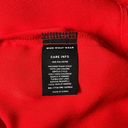 Who Wear What Top Sz M Red Front Pleated Boat Neck Long Fluted Sleeve