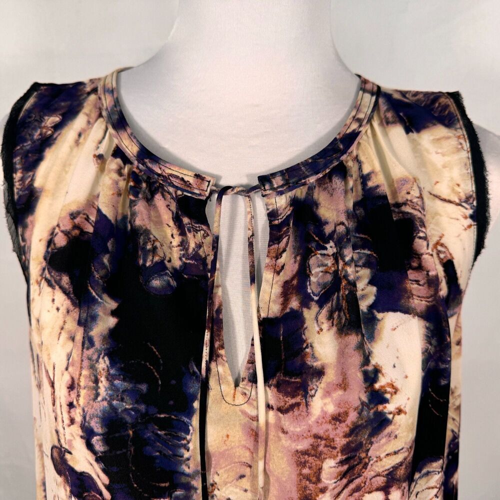 Simply Vera Wang Ladies Sz SX Floral Tie Neck Tank Sleeveless Pullover