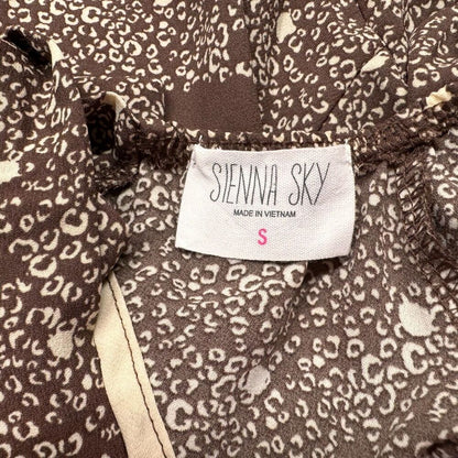 Sienna Sky Cropped Top Sz S Brown Cream Floral Ruffle Short Sleeve Elastic waist