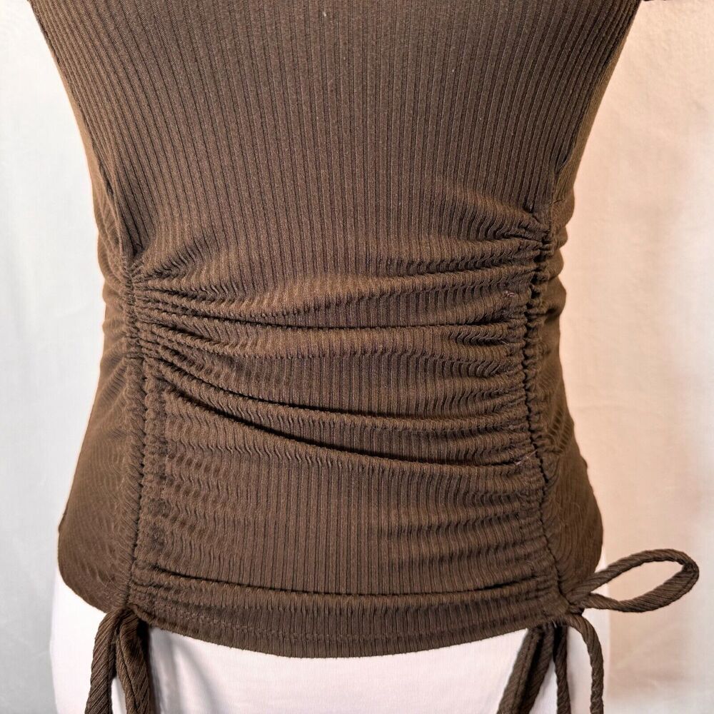 Forever 21 Ladies Top Sz S Stretch with Adjustable Tie Ruched Short Sleeve