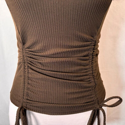 Forever 21 Ladies Top Sz S Stretch with Adjustable Tie Ruched Short Sleeve