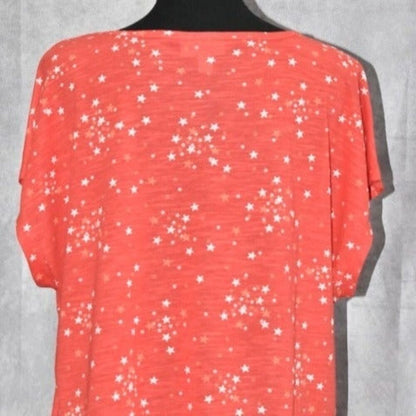 Style & Co Top Women Sz 1X Red with White Orange Stars Front Knot sleeveless