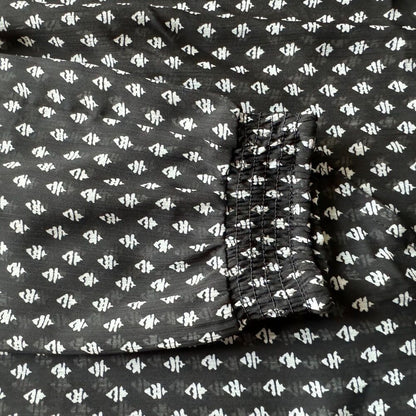 Princess Vera Wang Sz M Sheer Black Top white Print Boho Long Sleeve Split Neck
