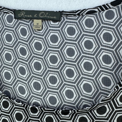 Rose & Olive Top Women Sz M Sleeveless Black and white Scoop Neck