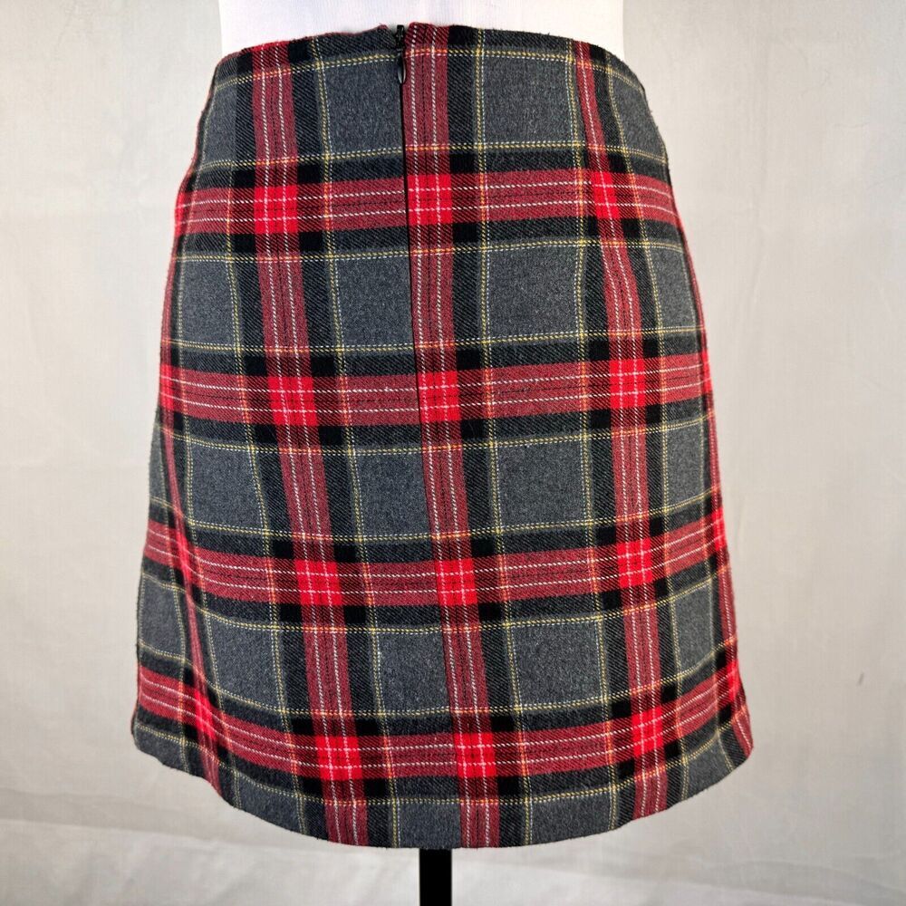 H&M Skirt Sz 4 Plaid Faux Wrap Red Gray Black Plaid Skirt A-Line