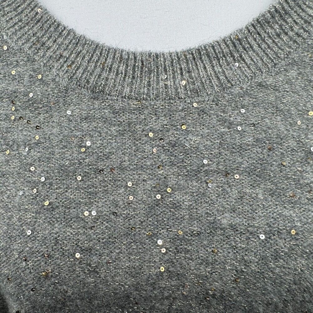 Lauren Conrad Women Sz M  Sequin Knit Pullover Boat Neck Long Sleeve Gray