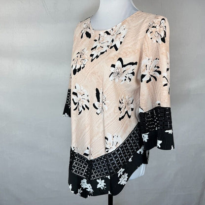 Alfani Women Sz PS Asymmetrical Top Floral Print Crochet Trim Round 3/4 sleeve