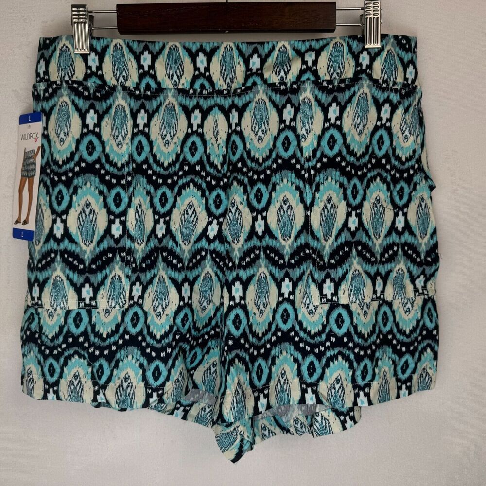 Wildfox Women Relaxed Fit Pull-On Shorts Sz L Blue Multicolor Pockets