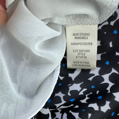 Max Studio Tunic Women Sz Medium sleeveless round neck light gray black flowers