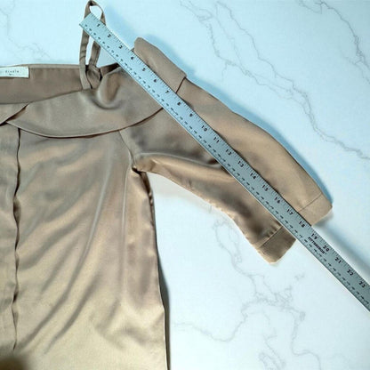 Elodie Women Camisole Sz L Satin Brown Spaghetti Straps Cold Shoulder 3/4 sleeve
