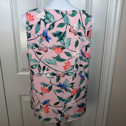 Finn & Grace Women Sz M Top Layered Pink Floral Birds Print VNeck Sleeveless