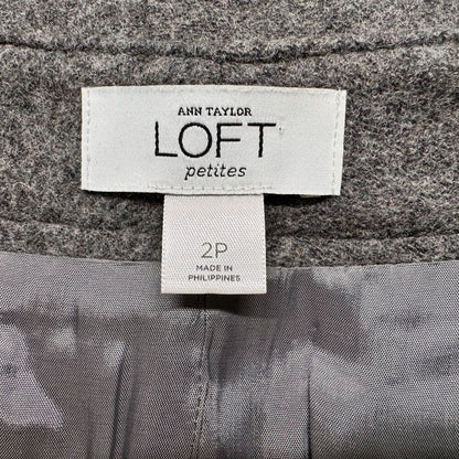 Loft Anne Taylor Skirt Sz 2P Button Wrap faux back pockets back center slit gray