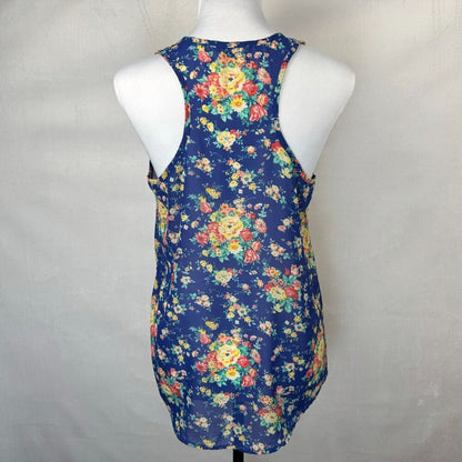 Ali & Kris Tank Top Sz M Floral Sheer Racerback Scoop Neck Blue Lace Pocket