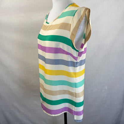 The Limited Ladies Top Sz M Polyester Multicolor Striped Round Neck Cap Sleeves