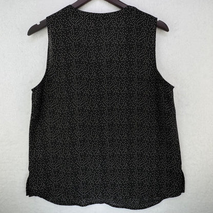 DR2 Ladies Top Sz M Black with white polka dots V-neck Sleeveless