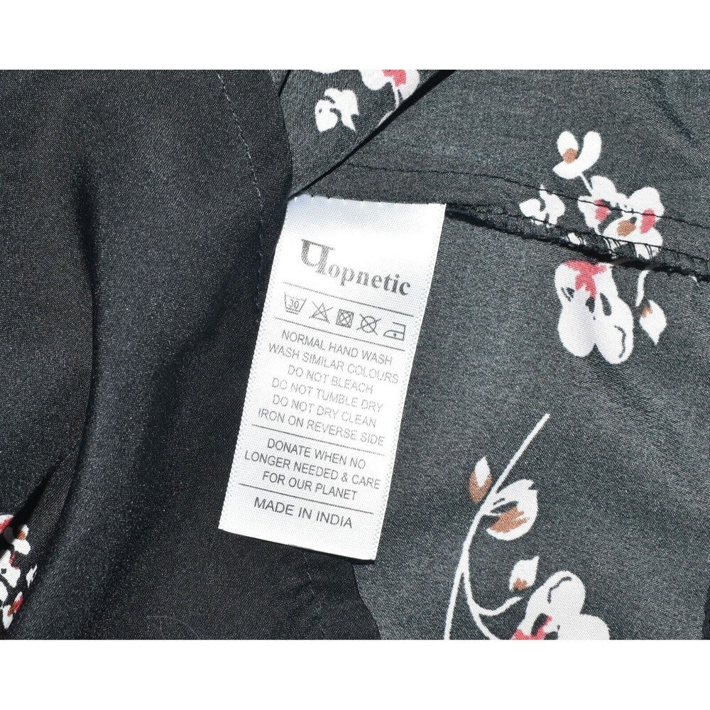 Uopnetic Blouse Black with flowers - Short Sleeve Ruffled - Crew Neck - Size M