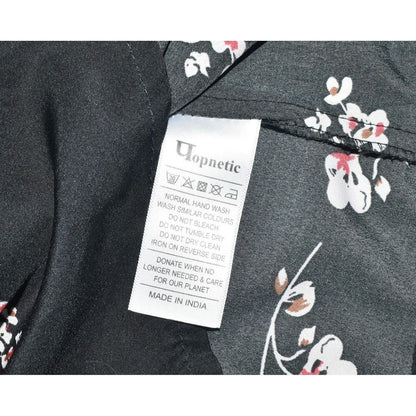Uopnetic Blouse Black with flowers - Short Sleeve Ruffled - Crew Neck - Size M