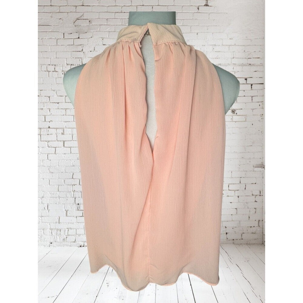 Hengrui Top Sz S Peach Lined Halter Neck Sleeveless Hook Eye Closure Flowy