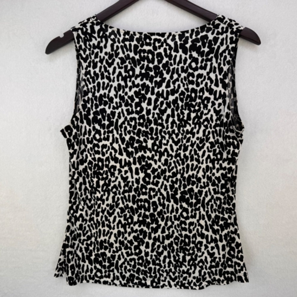 Calvin Klein Ladies Top Sz S Animal print Cowl Neck Sleeveless White and Black