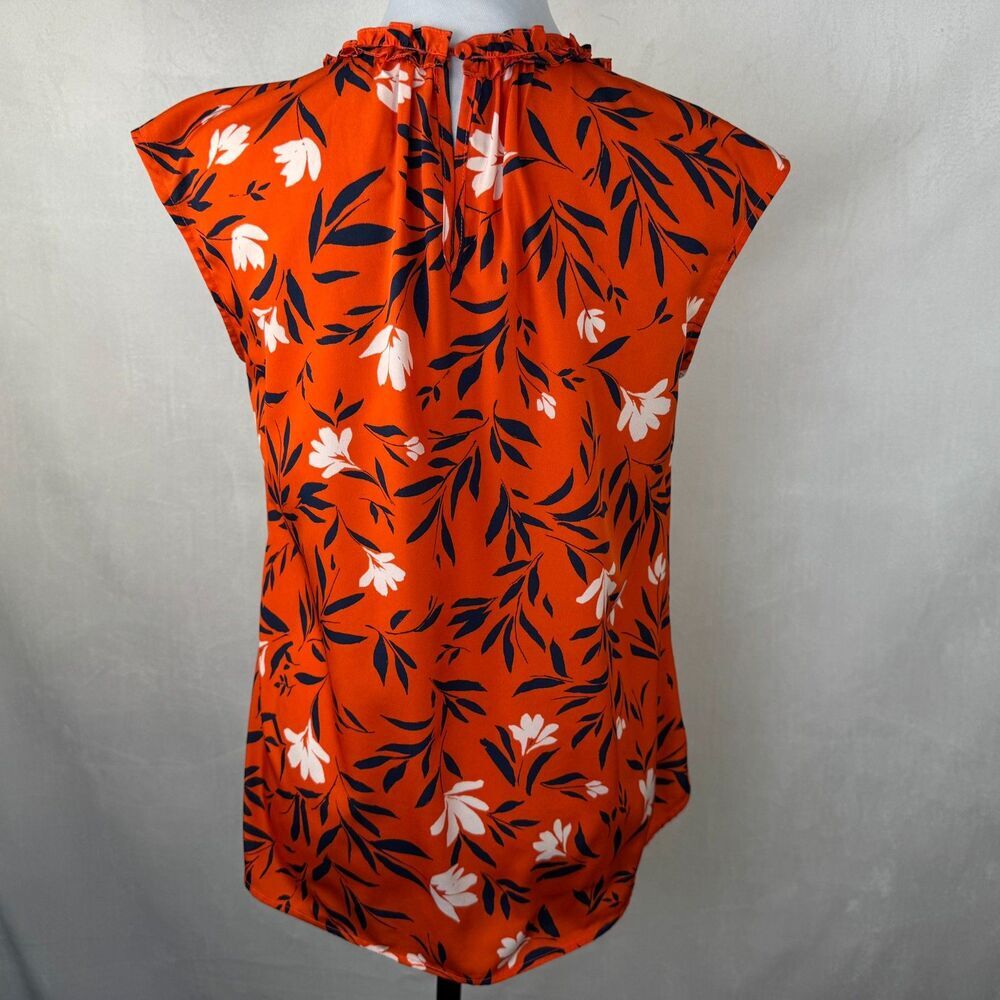Daniel Rainn Top Sz 8 Pullover Keyhole Orange Floral Print Ruched Neckline