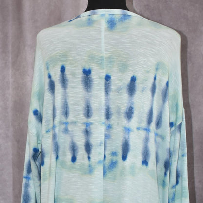 Style & Co Top Women Sz S Green Blue print Moonlight Jade Long Sleeve