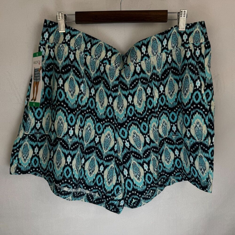 Wildfox Women Sz XL Relaxed Fit Pull-On Shorts Green Multicolor Pockets
