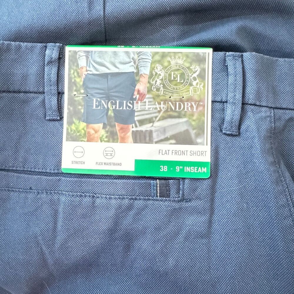 English Laundry Men Sz 38 Flat Front Textured Blue Short With Flex Waistband