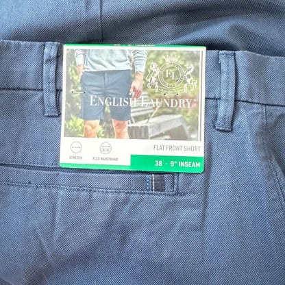 English Laundry Men Sz 38 Flat Front Textured Blue Short With Flex Waistband