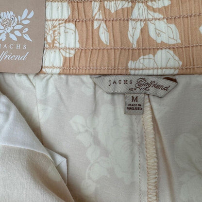 Jachs Girlfriend Women Sz M Shorts Zipper Tan Printed cream flowers Chino