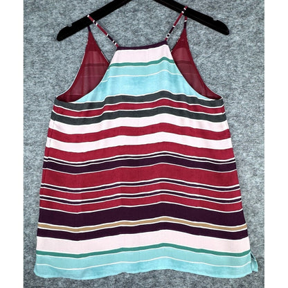 Loft Red Tank Top,  Multicolor Stripes, V-Neck, Spaghetti Stripes,  Size Small