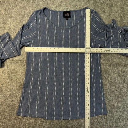 W5 Anthropologie Women Sz M Long Sleeve Blue Striped Textured Shirt Blouse