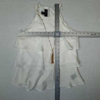 BCX Women Top Sz XXS NWT Halter Ivory Tiered Tank Golden necklace included