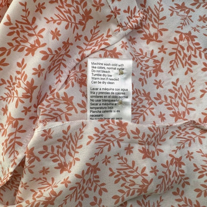 Jachs Girlfriend Blouse Sz S Notch V-Neck hidden button 3/4 sleeve coral print