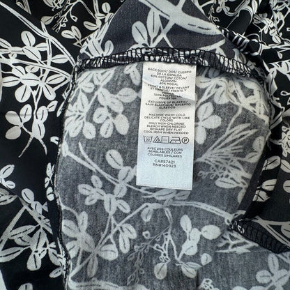 Loft Women Top Sz XS NWT Black Satin Floral Ruched Neckline Short Sleeve
